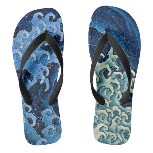 Hokusai Feminine Wave Vintage Ocean Thongs