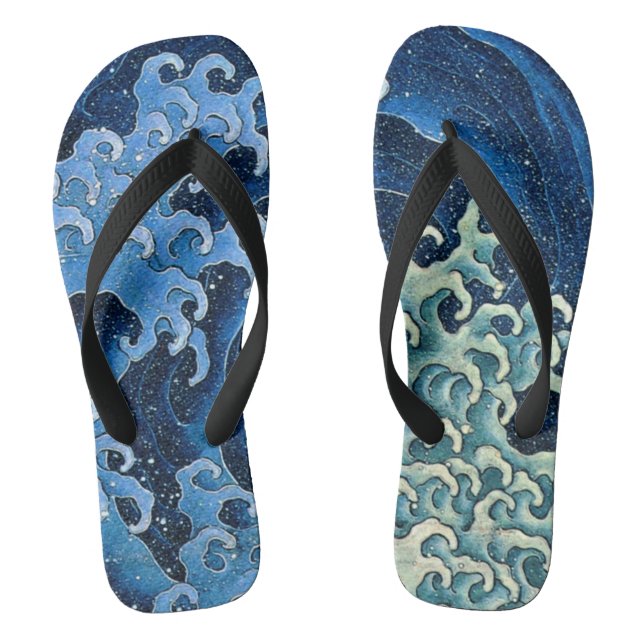 Hokusai Feminine Wave Vintage Ocean  Thongs (Footbed)