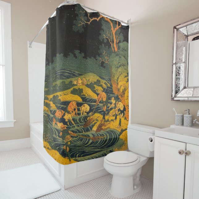Hokusai Fishing by Torchlight Shower Curtain (In Situ)