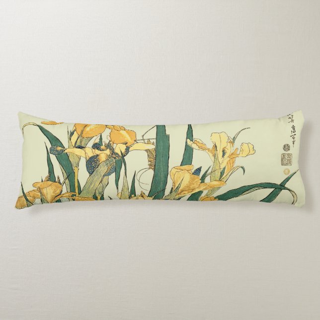Hokusai grasshopper and iris Japan Body Cushion (Front)
