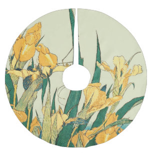 Hokusai grasshopper and iris Japan Brushed Polyester Tree Skirt