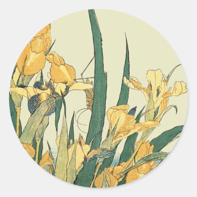 Hokusai grasshopper and iris Japan Classic Round Sticker (Front)