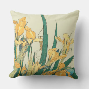 Hokusai grasshopper and iris Japan Cushion