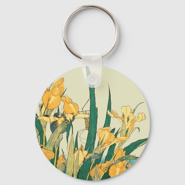 Hokusai grasshopper and iris Japan Key Ring (Front)