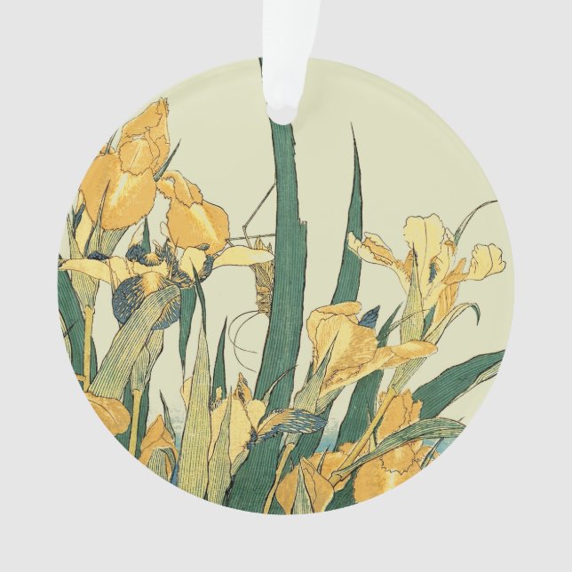Hokusai grasshopper and iris Japan Ornament (Front)