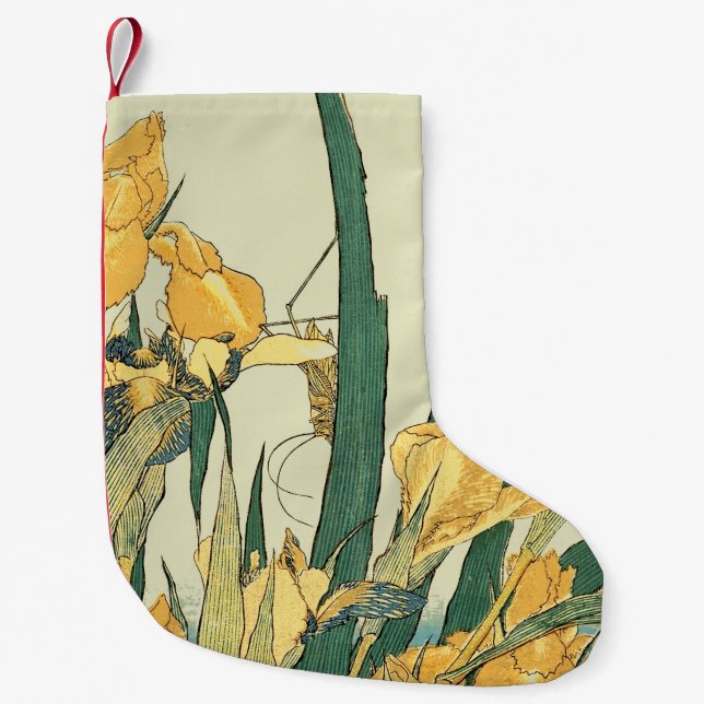 Hokusai grasshopper and iris Japan Small Christmas Stocking (Front)