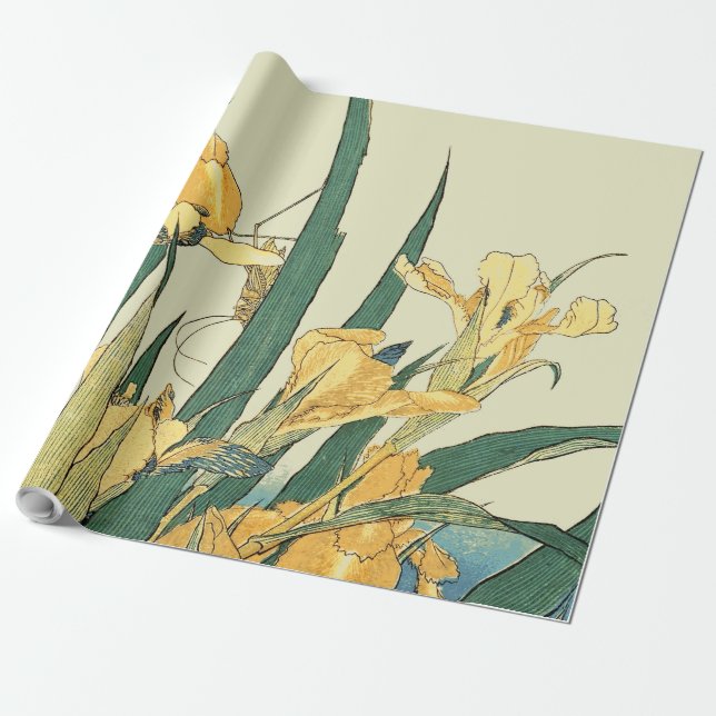 Hokusai grasshopper and iris Japan Wrapping Paper (Unrolled)