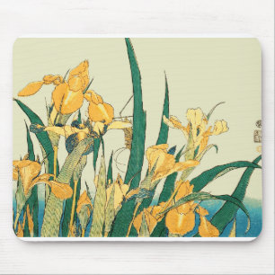 Hokusai grasshopper and iris japanese art mouse pad