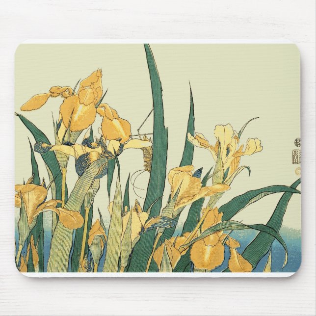 Hokusai grasshopper and iris japanese art mouse pad (Front)