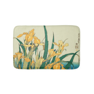 Hokusai Grasshopper Iris Vintage Print: Japanese Bath Mat