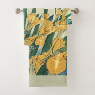 Hokusai Grasshopper Iris Vintage Print: Japanese Bath Towel Set