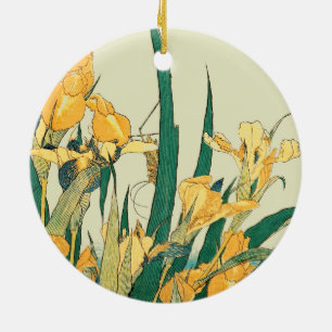 Hokusai Grasshopper Iris Vintage Print: Japanese Ceramic Ornament