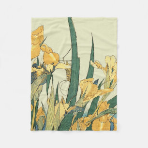 Hokusai Grasshopper Iris Vintage Print: Japanese Fleece Blanket
