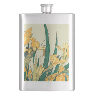 Hokusai Grasshopper Iris Vintage Print: Japanese Hip Flask