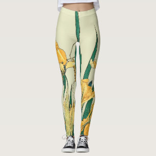 Hokusai Grasshopper Iris Vintage Print: Japanese Leggings