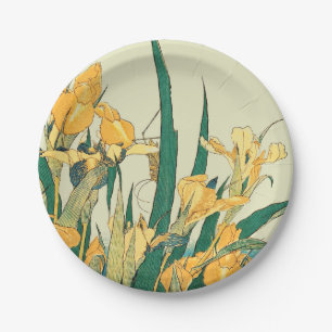 Hokusai Grasshopper Iris Vintage Print: Japanese Paper Plate