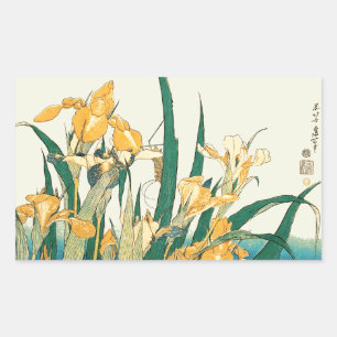Hokusai Grasshopper Iris Vintage Print: Japanese Rectangular Sticker