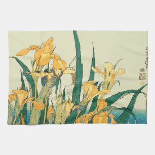 Hokusai Grasshopper Iris Vintage Print: Japanese Tea Towel