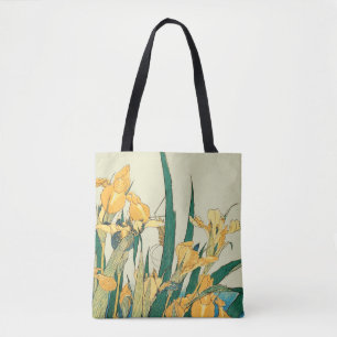 Hokusai Grasshopper Iris Vintage Print: Japanese Tote Bag