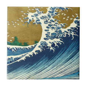 Hokusai Great Wave Pattern: Japanese Ukiyo-e Art Ceramic Tile