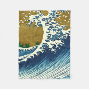 Hokusai Great Wave Pattern: Japanese Ukiyo-e Art Fleece Blanket