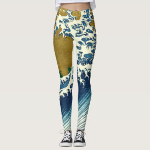 Hokusai Great Wave Pattern: Japanese Ukiyo-e Art Leggings
