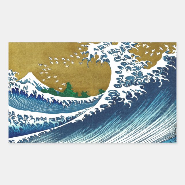 Hokusai Great Wave Pattern: Japanese Ukiyo-e Art Rectangular Sticker (Front)