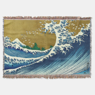 Hokusai Great Wave Pattern: Japanese Ukiyo-e Art Throw Blanket