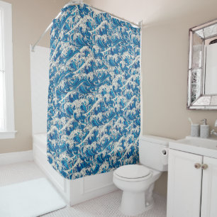 Hokusai Great Wave Pattern Nautical Blue Ocean Shower Curtain