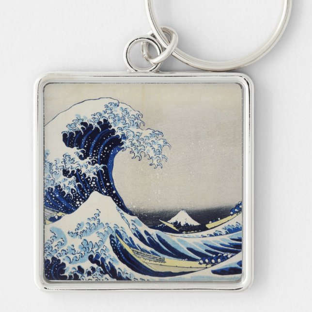 Hokusai great wave print painting key ring (Front)