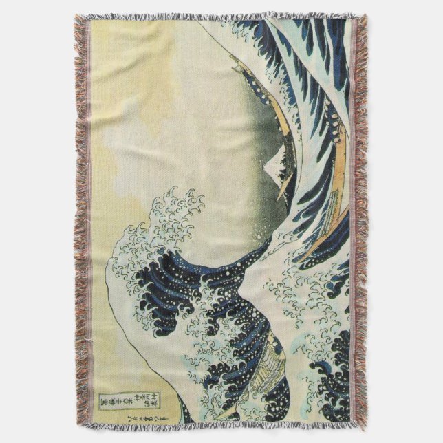 Hokusai Great Wave Throw Blanket (Front Vertical)