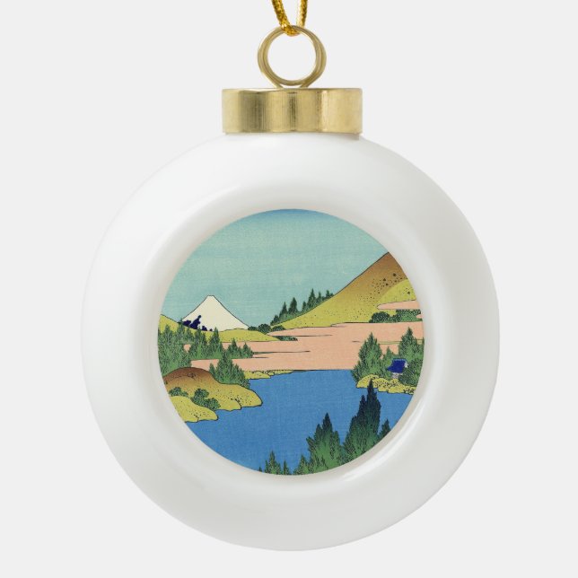Hokusai Hakone Lake in Sagami Province   Ceramic Ball Christmas Ornament (Front)