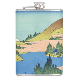 Hokusai Hakone Lake in Sagami Province   Hip Flask
