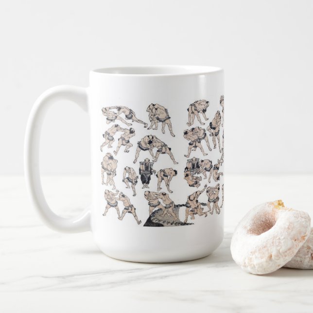 Hokusai , Image of Sumo wrestlers Coffee Mug (With Donut)