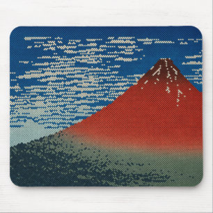 Hokusai Inspired Red Fuji Japanese Pixel Art Mouse Pad
