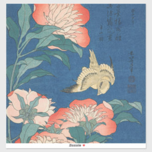 Hokusai Japanese Art Peonies and Canary Bird
