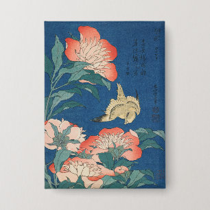 Hokusai Japanese Art Peonies and Canary Bird