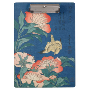 Hokusai Japanese Art Peonies and Canary Bird Clipboard