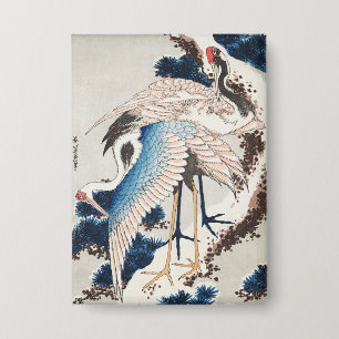 Hokusai Japanese Art Two Cranes Snowy Pine