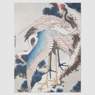 Hokusai Japanese Art Two Cranes Snowy Pine Tissue Paper