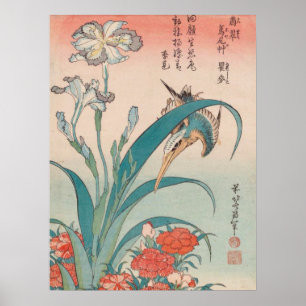 Hokusai Kingfisher Iris and Wild Pinks GalleryHD Poster