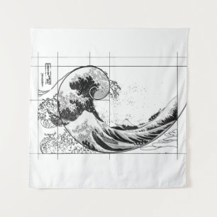 Hokusai Meets Fibonacci, Black and White  Tapestry