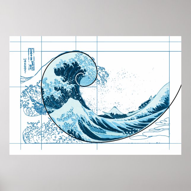 Hokusai Meets Fibonacci, Blue Poster (Front)