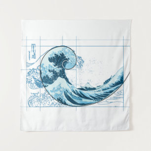 Hokusai Meets Fibonacci, Blue  Tapestry