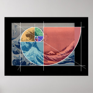 Hokusai Meets Fibonacci, Coloured Shapes Poster