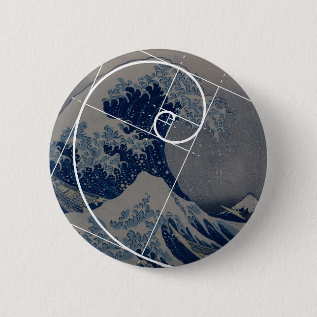 Hokusai Meets Fibonacci, Golden Ratio 6 Cm Round Badge (Front)