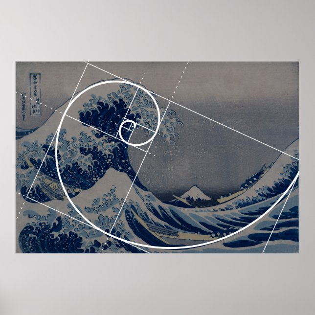 Hokusai Meets Fibonacci, Golden Ratio Poster (Front)
