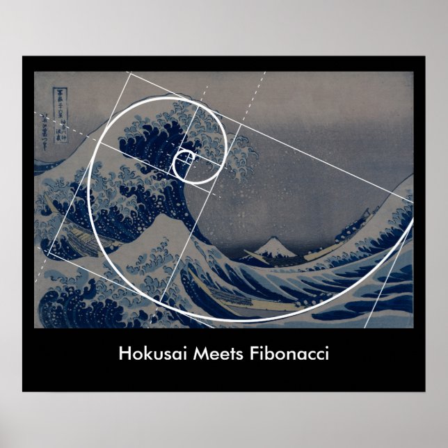 Hokusai Meets Fibonacci, Golden Ratio Poster (Front)