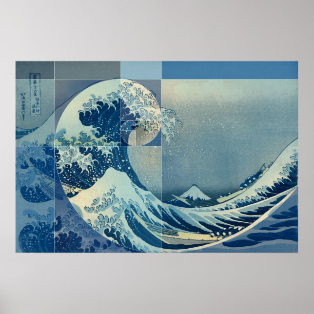 Hokusai Meets Fibonacci, Golden Ratio Poster (Front)