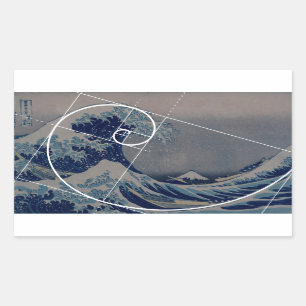 Hokusai Meets Fibonacci, Golden Ratio Rectangular Sticker